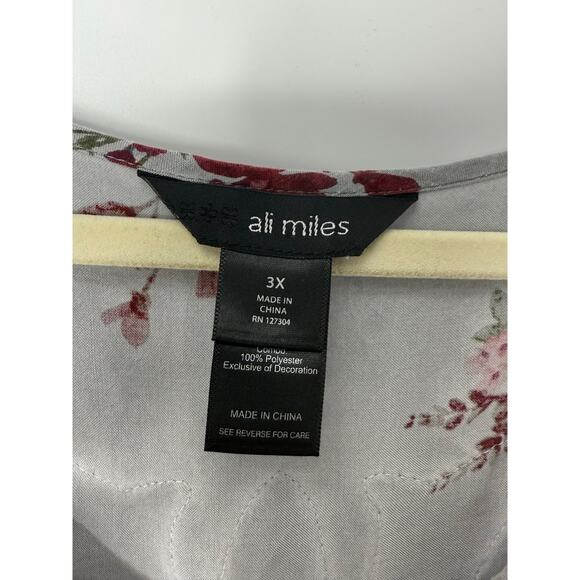 Ali Miles Gray Floral Embroidered Tunic Top Women’s 3X Romantic Roses - Picture 3 of 7